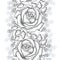 Seamless pattern with dotted black roses, leaves and stylized gray petals on the white background.
