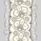 Seamless pattern with dotted moth Orchid or Phalaenopsis, swirls and decorative lace on the light yellow background.