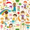 Seamless pattern with drawing elements and characters