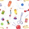 Seamless pattern with drawing needlework equipment