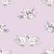 Seamless pattern of drawn koalas bouquet and couple white swans