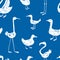 Seamless pattern of drawn silhouettes of various waterbirds