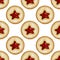 Seamless pattern drawn watercolor dessert shortcrust pastry cookies with star jam