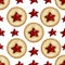 Seamless pattern drawn watercolor dessert shortcrust pastry cookies with star jam