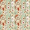 Seamless pattern with dream catchers and glass flasks