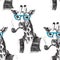 Seamless pattern with dressed up giraffe hipster
