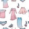 Seamless pattern dresses skirts blouses perfume shoes