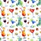 Seamless pattern of drinks, cocktails and snacks on a white background