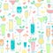 Seamless pattern with drinks different types