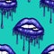 SEAMLESS PATTERN -  DRIPPING METALLIC LIPS ON SOLID COLOR BACKGROUND