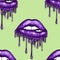 SEAMLESS PATTERN -  DRIPPING METALLIC LIPS ON SOLID COLOR BACKGROUND