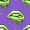 SEAMLESS PATTERN -  DRIPPING METALLIC LIPS ON SOLID COLOR BACKGROUND