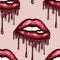 SEAMLESS PATTERN -  DRIPPING METALLIC LIPS ON SOLID COLOR BACKGROUND