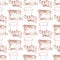 Seamless pattern with drum and high hat, monocle and mustache