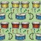 Seamless Pattern. Drums, Bongos and Tambourines