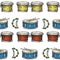 Seamless Pattern. Drums, Bongos and Tambourines