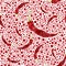 Seamless pattern with dry bright chili peppers and red dots on white