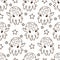 Seamless pattern. Dumbo octopuses and stars. Minimalistic line on a white background.