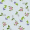 Seamless pattern with Dwarf lake iris, Japanese camellia and Lewis mock-orange