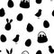 Seamless pattern Easter Bunny Chicks eggs silhouette vector illustration