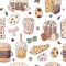 Seamless pattern with easter cakes on white background