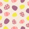 Seamless pattern with Easter decorated eggs. Cutout colorful eggs on pink background.