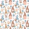 Seamless pattern of Easter gnomes and flowers