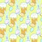 Seamless pattern with Easter illustration with bunny, Easter cake and egg on yellow background