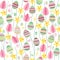 Seamless pattern with easter willow and painted eggs
