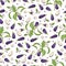 Seamless pattern with eggplants. Vector illustration. Cartoon style.