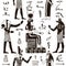 Seamless pattern with egyptian gods and ancient egyptian hieroglyphs.
