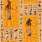 Seamless pattern with egyptian gods and ancient egyptian hieroglyphs.