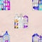 Seamless pattern eith watercolor Amsterdam houses