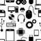 Seamless pattern with electronics, black icons computer