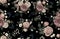 Seamless Pattern of elegant blush toned flowers on a black background.