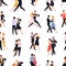 Seamless pattern with elegant couples dancing tango or milonga on white background. Backdrop with pairs of people