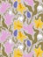 Seamless pattern of elegant flowers like tulip, daffodil, snowdrop and grape hyacinth. Vector card or wallpaper