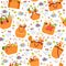 Seamless pattern with elements of outdoor recreation. Baskets with food. Decor picnic textile, wrapping paper, wallpaper