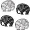 Seamless pattern with elephants. Black and white illustra