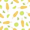 Seamless pattern with elote dish. Traditional Mexican food, folk cuisine. Vector background with grilled corn