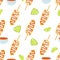 Seamless pattern with elote dish. Traditional Mexican food, folk cuisine. Vector background with grilled corn