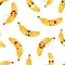 Seamless pattern emoji banana emoticons with different emotions, smile, laugh, anger, cry, love.