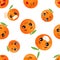 Seamless pattern emoji orange emoticons with different emotions, smile, laugh, anger, cry, love.