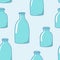 Seamless pattern with empty milk bottles. Hand-drawn style.