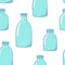 Seamless pattern with empty milk bottles. Hand-drawn style.