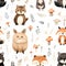 Seamless pattern of Enchanting boho Animal Pattern watercolor. Wrapping paper pattern