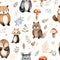 Seamless pattern of Enchanting boho Animal Pattern watercolor. Wrapping paper pattern