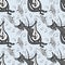 Seamless pattern, endless texture on a square background - cat with guitar and dancing mice - graphics. Party, fun