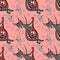 Seamless pattern, endless texture on a square background - cat with guitar and dancing mice - graphics. Party, fun