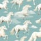 Seamless pattern with energetic white horses in the clouds (tiled